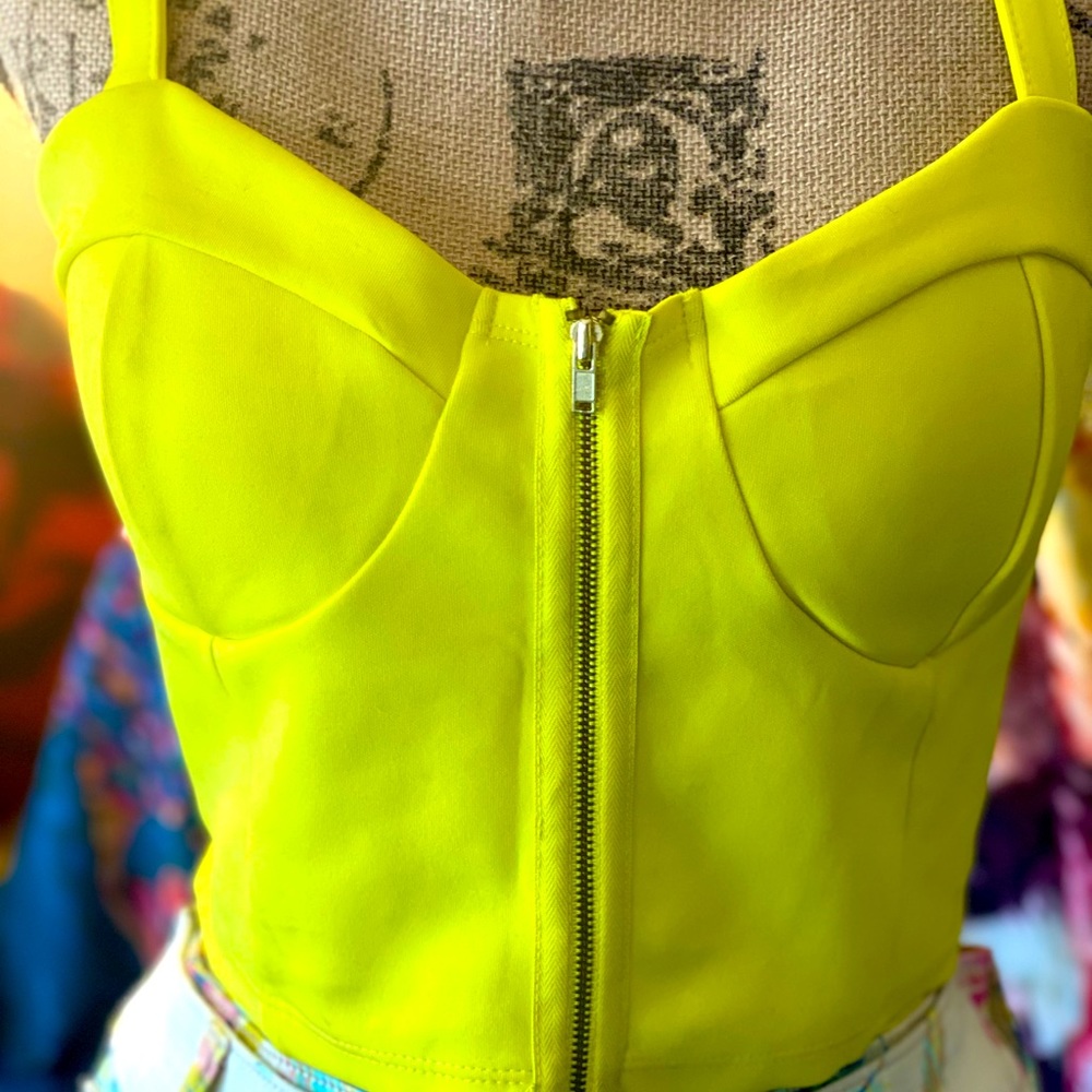 Neon yellow/green zip up crop top